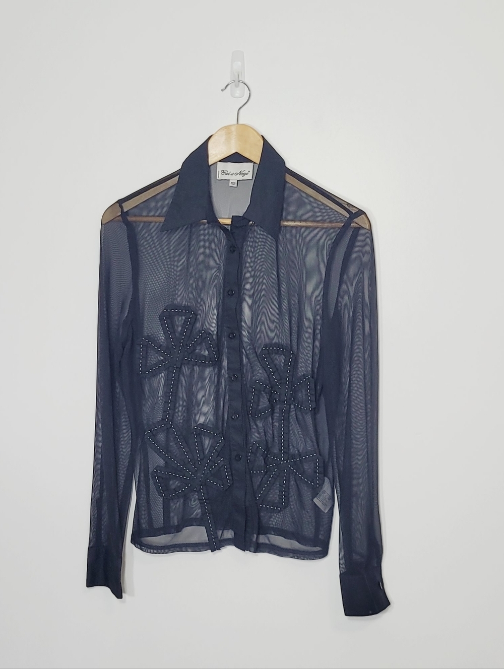Ciel&Neige Vintage Black Sheer Button Down Lightweigth Long Sleeve Blouse Sz 42